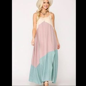 Grigio Summer Colorblock Maxi Dress - Lt. Mauve/dusty mint size Large